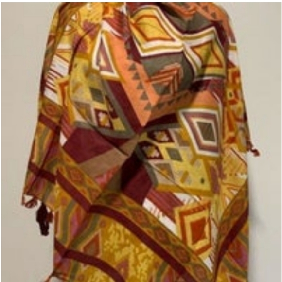 Sir Alistair Rai Hand Painted Scarf in Orange Multi 40" x 40" - Picture 2 of 3